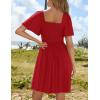 imageZESICA Womens 2025 Summer Casual Mini Dress Flutter Short Sleeve Square Neck Smocked Tiered Ruffle Flowy DressesRed