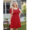 imageZESICA Womens 2025 Summer Casual Mini Dress Flutter Short Sleeve Square Neck Smocked Tiered Ruffle Flowy DressesRed