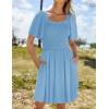 imageZESICA Womens 2025 Summer Casual Mini Dress Flutter Short Sleeve Square Neck Smocked Tiered Ruffle Flowy DressesSky