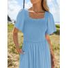 imageZESICA Womens 2025 Summer Casual Mini Dress Flutter Short Sleeve Square Neck Smocked Tiered Ruffle Flowy DressesSky