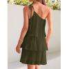 imageZESICA Womens Boho Summer One Shoulder Sleeveless Ruffle Tiered Layered Chiffon Pleated A Line Flowy Mini DressArmygreen