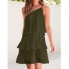 imageZESICA Womens Boho Summer One Shoulder Sleeveless Ruffle Tiered Layered Chiffon Pleated A Line Flowy Mini DressArmygreen