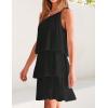 imageZESICA Womens Boho Summer One Shoulder Sleeveless Ruffle Tiered Layered Chiffon Pleated A Line Flowy Mini DressBlack