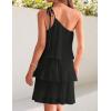 imageZESICA Womens Boho Summer One Shoulder Sleeveless Ruffle Tiered Layered Chiffon Pleated A Line Flowy Mini DressBlack