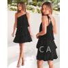imageZESICA Womens Boho Summer One Shoulder Sleeveless Ruffle Tiered Layered Chiffon Pleated A Line Flowy Mini DressBlack