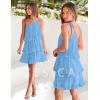 imageZESICA Womens Boho Summer One Shoulder Sleeveless Ruffle Tiered Layered Chiffon Pleated A Line Flowy Mini DressBlue