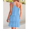 imageZESICA Womens Boho Summer One Shoulder Sleeveless Ruffle Tiered Layered Chiffon Pleated A Line Flowy Mini DressBlue