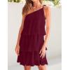 imageZESICA Womens Boho Summer One Shoulder Sleeveless Ruffle Tiered Layered Chiffon Pleated A Line Flowy Mini DressFuchsia