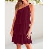 imageZESICA Womens Boho Summer One Shoulder Sleeveless Ruffle Tiered Layered Chiffon Pleated A Line Flowy Mini DressFuchsia