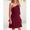 imageZESICA Womens Boho Summer One Shoulder Sleeveless Ruffle Tiered Layered Chiffon Pleated A Line Flowy Mini DressFuchsia