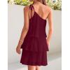 imageZESICA Womens Boho Summer One Shoulder Sleeveless Ruffle Tiered Layered Chiffon Pleated A Line Flowy Mini DressFuchsia