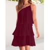 imageZESICA Womens Boho Summer One Shoulder Sleeveless Ruffle Tiered Layered Chiffon Pleated A Line Flowy Mini DressFuchsia