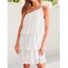 imageZESICA Womens Boho Summer One Shoulder Sleeveless Ruffle Tiered Layered Chiffon Pleated A Line Flowy Mini DressIvory