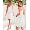 imageZESICA Womens Boho Summer One Shoulder Sleeveless Ruffle Tiered Layered Chiffon Pleated A Line Flowy Mini DressIvory