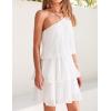 imageZESICA Womens Boho Summer One Shoulder Sleeveless Ruffle Tiered Layered Chiffon Pleated A Line Flowy Mini DressIvory