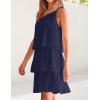 imageZESICA Womens Boho Summer One Shoulder Sleeveless Ruffle Tiered Layered Chiffon Pleated A Line Flowy Mini DressNavy