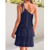 imageZESICA Womens Boho Summer One Shoulder Sleeveless Ruffle Tiered Layered Chiffon Pleated A Line Flowy Mini DressNavy