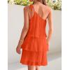 imageZESICA Womens Boho Summer One Shoulder Sleeveless Ruffle Tiered Layered Chiffon Pleated A Line Flowy Mini DressOrange
