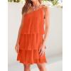 imageZESICA Womens Boho Summer One Shoulder Sleeveless Ruffle Tiered Layered Chiffon Pleated A Line Flowy Mini DressOrange