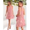 imageZESICA Womens Boho Summer One Shoulder Sleeveless Ruffle Tiered Layered Chiffon Pleated A Line Flowy Mini DressPink