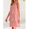 imageZESICA Womens Boho Summer One Shoulder Sleeveless Ruffle Tiered Layered Chiffon Pleated A Line Flowy Mini DressPink