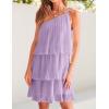 imageZESICA Womens Boho Summer One Shoulder Sleeveless Ruffle Tiered Layered Chiffon Pleated A Line Flowy Mini DressPurple