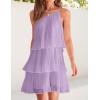 imageZESICA Womens Boho Summer One Shoulder Sleeveless Ruffle Tiered Layered Chiffon Pleated A Line Flowy Mini DressPurple