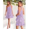 imageZESICA Womens Boho Summer One Shoulder Sleeveless Ruffle Tiered Layered Chiffon Pleated A Line Flowy Mini DressPurple