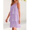 imageZESICA Womens Boho Summer One Shoulder Sleeveless Ruffle Tiered Layered Chiffon Pleated A Line Flowy Mini DressPurple