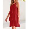 imageZESICA Womens Boho Summer One Shoulder Sleeveless Ruffle Tiered Layered Chiffon Pleated A Line Flowy Mini DressRed