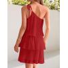 imageZESICA Womens Boho Summer One Shoulder Sleeveless Ruffle Tiered Layered Chiffon Pleated A Line Flowy Mini DressRed
