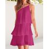 imageZESICA Womens Boho Summer One Shoulder Sleeveless Ruffle Tiered Layered Chiffon Pleated A Line Flowy Mini DressRose