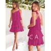 imageZESICA Womens Boho Summer One Shoulder Sleeveless Ruffle Tiered Layered Chiffon Pleated A Line Flowy Mini DressRose