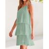 imageZESICA Womens Boho Summer One Shoulder Sleeveless Ruffle Tiered Layered Chiffon Pleated A Line Flowy Mini DressSage