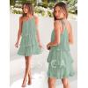 imageZESICA Womens Boho Summer One Shoulder Sleeveless Ruffle Tiered Layered Chiffon Pleated A Line Flowy Mini DressSage