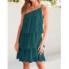imageZESICA Womens Boho Summer One Shoulder Sleeveless Ruffle Tiered Layered Chiffon Pleated A Line Flowy Mini DressTeal