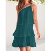 imageZESICA Womens Boho Summer One Shoulder Sleeveless Ruffle Tiered Layered Chiffon Pleated A Line Flowy Mini DressTeal