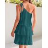 imageZESICA Womens Boho Summer One Shoulder Sleeveless Ruffle Tiered Layered Chiffon Pleated A Line Flowy Mini DressTeal
