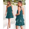 imageZESICA Womens Boho Summer One Shoulder Sleeveless Ruffle Tiered Layered Chiffon Pleated A Line Flowy Mini DressTeal