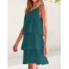 imageZESICA Womens Boho Summer One Shoulder Sleeveless Ruffle Tiered Layered Chiffon Pleated A Line Flowy Mini DressTeal