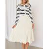 imageZESICA Womens Long Sleeve Striped Midi Dresses Crewneck Button Ribbed Knit Pleated A Line Swing Sweater DressApricot