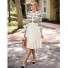 imageZESICA Womens Long Sleeve Striped Midi Dresses Crewneck Button Ribbed Knit Pleated A Line Swing Sweater DressApricot