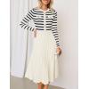 imageZESICA Womens Long Sleeve Striped Midi Dresses Crewneck Button Ribbed Knit Pleated A Line Swing Sweater DressApricot