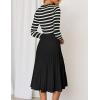 imageZESICA Womens Long Sleeve Striped Midi Dresses Crewneck Button Ribbed Knit Pleated A Line Swing Sweater DressBlack