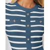imageZESICA Womens Long Sleeve Striped Midi Dresses Crewneck Button Ribbed Knit Pleated A Line Swing Sweater DressDark Blue