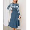 imageZESICA Womens Long Sleeve Striped Midi Dresses Crewneck Button Ribbed Knit Pleated A Line Swing Sweater DressDark Blue