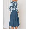 imageZESICA Womens Long Sleeve Striped Midi Dresses Crewneck Button Ribbed Knit Pleated A Line Swing Sweater DressDark Blue