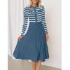 imageZESICA Womens Long Sleeve Striped Midi Dresses Crewneck Button Ribbed Knit Pleated A Line Swing Sweater DressDark Blue
