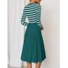 imageZESICA Womens Long Sleeve Striped Midi Dresses Crewneck Button Ribbed Knit Pleated A Line Swing Sweater DressDark Green
