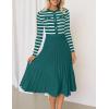 imageZESICA Womens Long Sleeve Striped Midi Dresses Crewneck Button Ribbed Knit Pleated A Line Swing Sweater DressDark Green